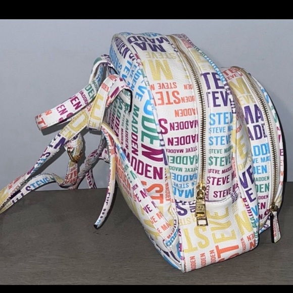 Steve Madden Handbag Backpack Purse. White Multicolor Logo Convertible Tote Bag - Picture 3 of 8